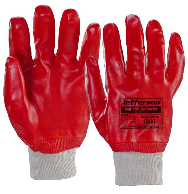 Red PVC Knit-Wrist Safety Work Gloves